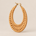 Handwoven Rattan Hoop Earrings, Small or Large Sizes, Lightweight Boho Woven Hoops, Coastal Summer Jewelry on a beige backdrop