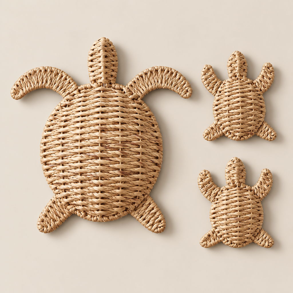 Handmade Sea Turtle Wall Decor, Coastal Wall Art, Ocean Nursery Decor, Woven Turtle Wall Art for Beach House on a beige backdrop