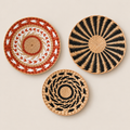 Handmade Woven Wall Basket, Boho Wall Art, Round Cattail Wall Hanging Set of 3 on a beige backdrop