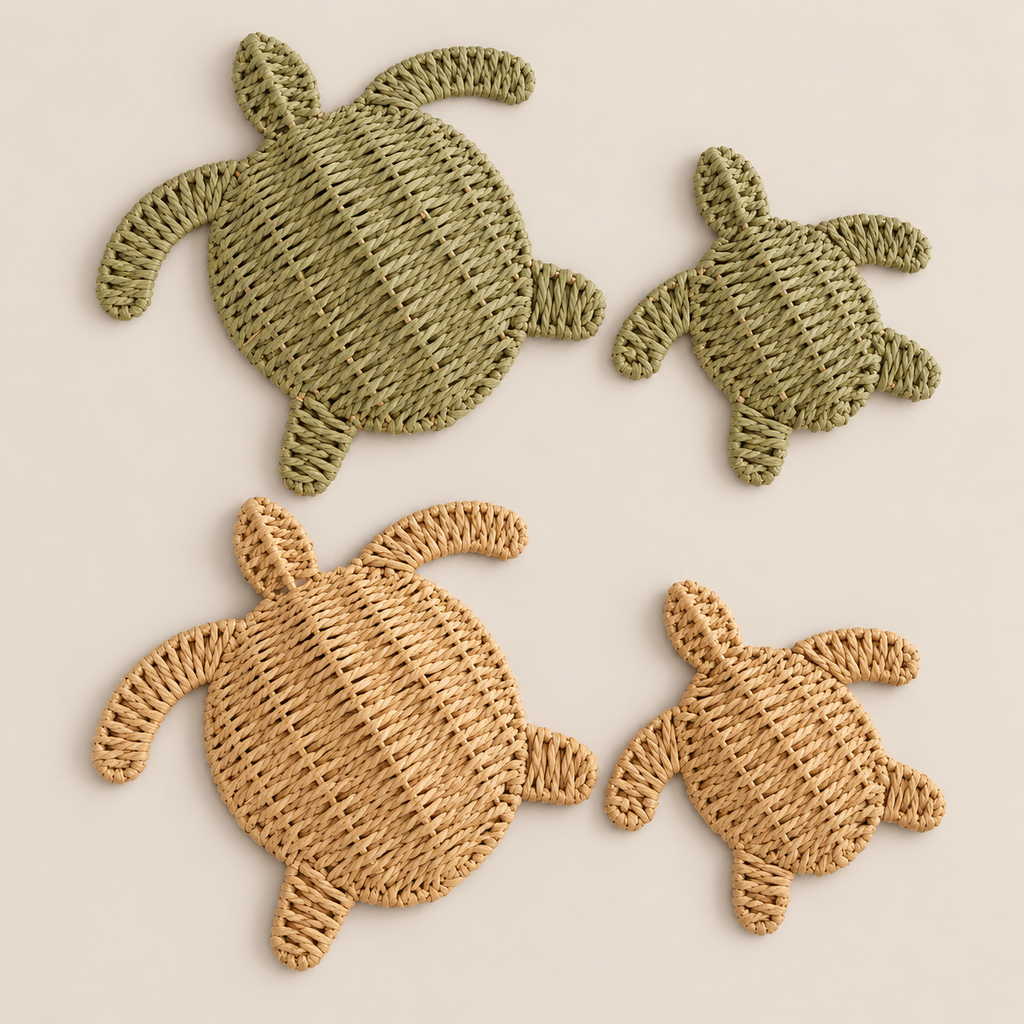 Handmade Turtle Wall Art, Woven Sea Turtle Coastal Wall Decor, Paper Rope Beach House Accent, Nursery Decor on a beige backdrop