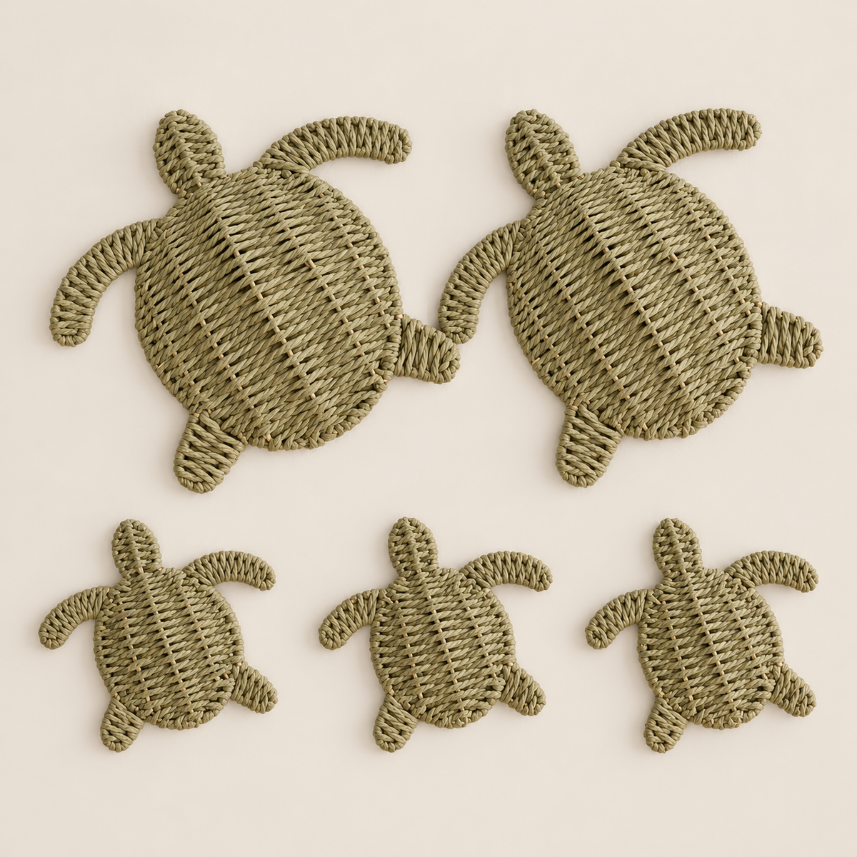 Handmade Turtle Wall Decor, Woven Sea Turtle Coastal Wall Art, Paper Rope Beach House Decor on a beige backdrop