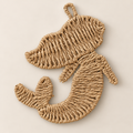 Handmade Mermaid Wall Decor, Coastal Beach Wall Art, Woven Paper Rope Wall Hanging, Boho Nursery Accent on a beige backdrop