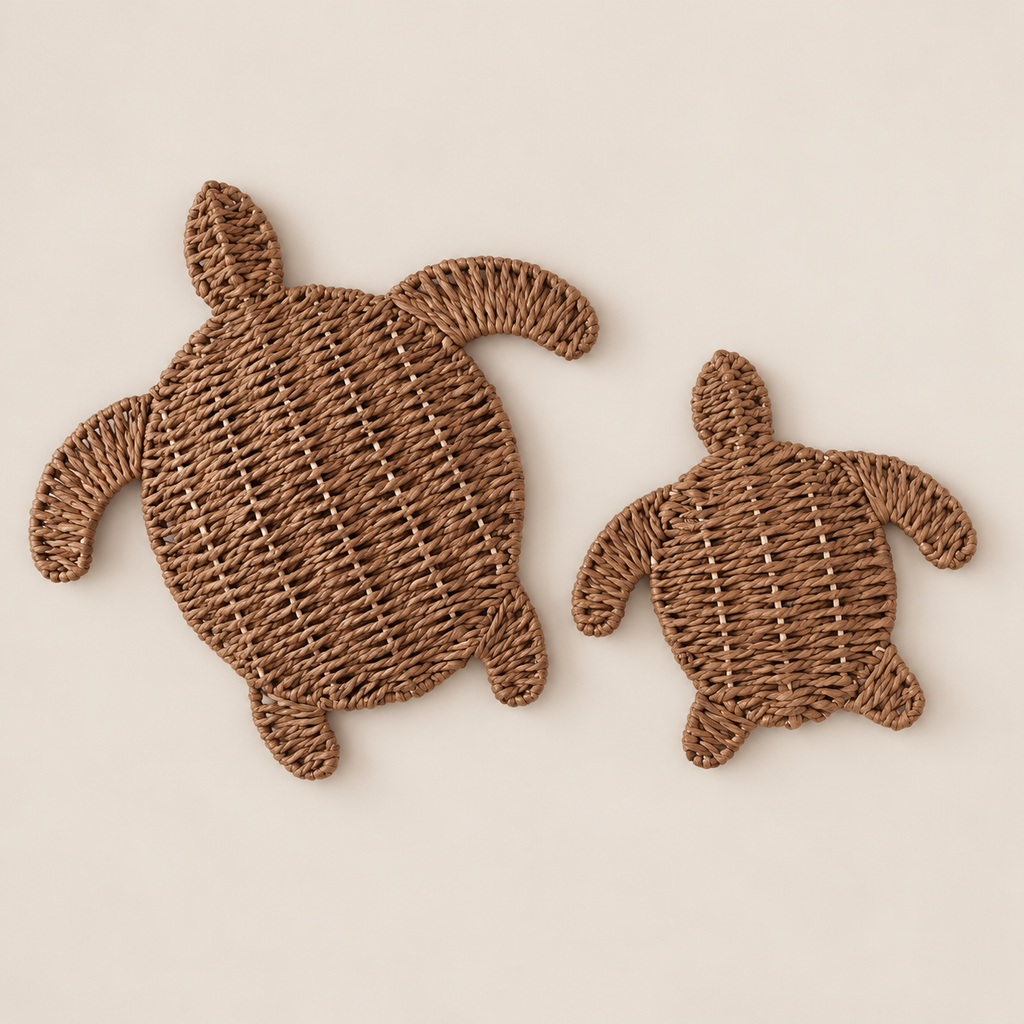 Turtle Bathroom Wall Decor, Handmade Sea Turtle Wall Art, Woven Coastal Beach Art on a beige backdrop