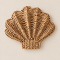 Handmade Shell Wall Art, Coastal Wall Decor, Woven Paper Rope Beach Wall Hanging, Boho Bathroom Accent on a beige backdrop