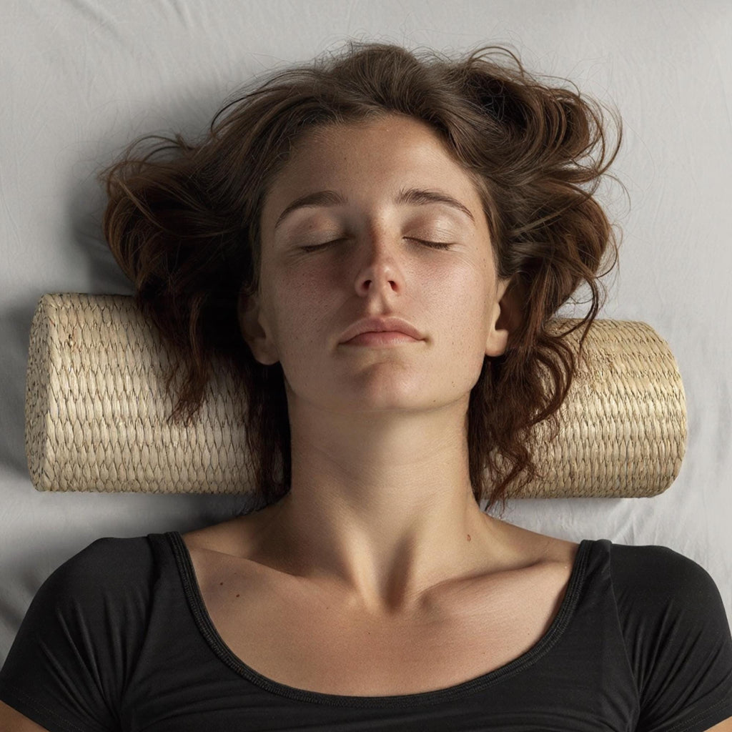 Handmade Straw Neck Roll Pillow: Woven Bolster for Yoga & Sleeping