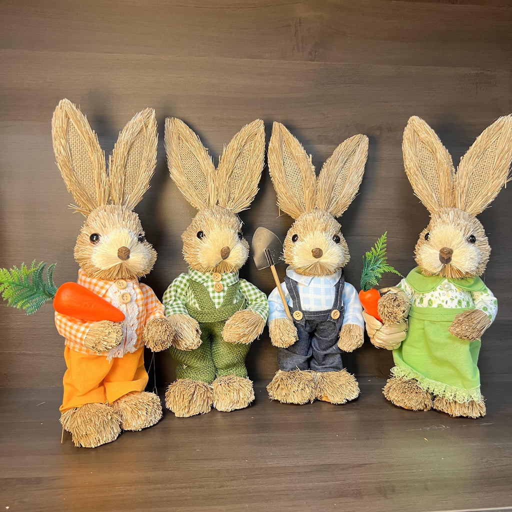 Handmade Straw Easter Bunny Family: Rustic Spring Decor