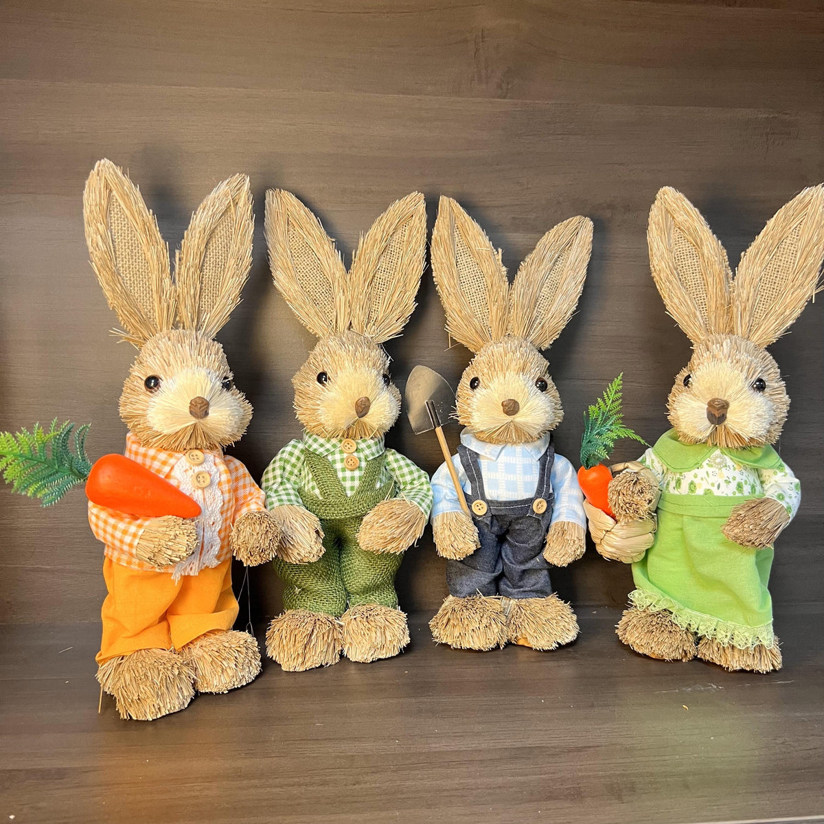 Handmade Straw Easter Bunny Family: Rustic Spring Decor
