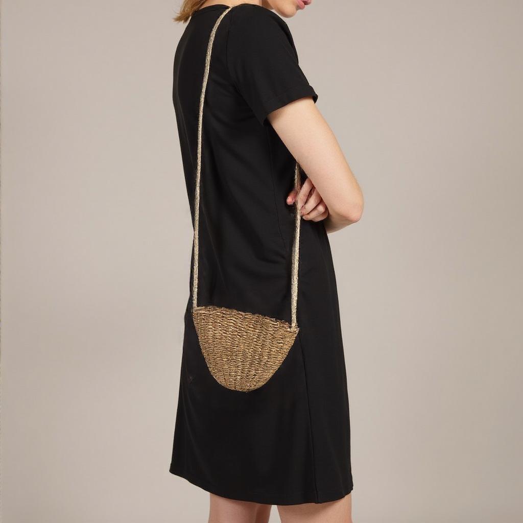 Mini Straw Crossbody Bag, Small Woven Basket Purse with Zip Top, Boho Summer Sling Bag for Sundress, Travel and Beach, Two Sizes - view 4