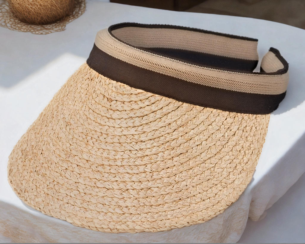 Handmade Straw Sun Visor: Wide Brim UV Protection Beach Hat - view 6