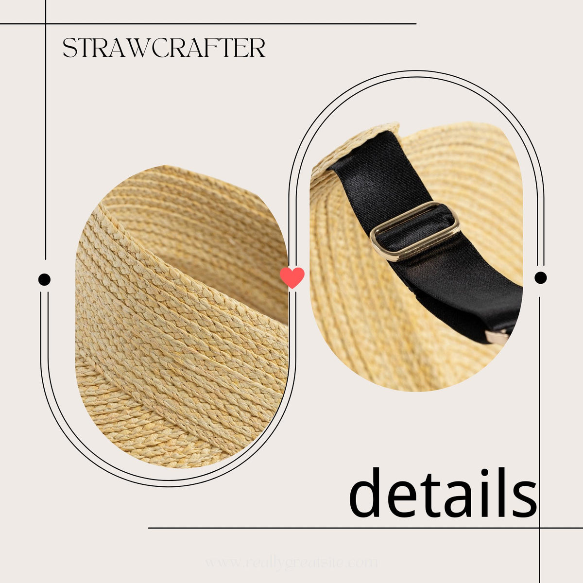 Handmade Straw Sun Visor: Adjustable Wide Brim Beach Hat - view 3