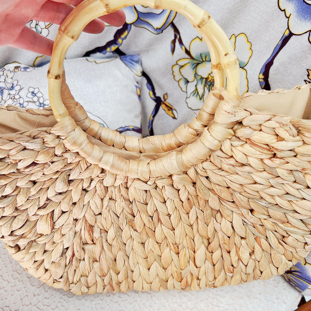 Handwoven Straw Tote: Natural Boho Beach Bag with Bamboo Handles - view 2