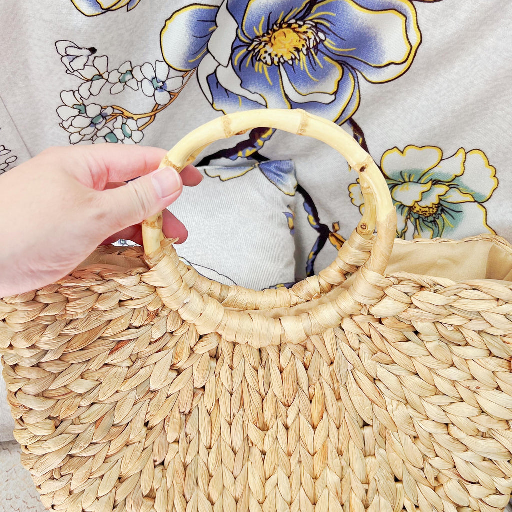 Handwoven Straw Tote: Natural Boho Beach Bag with Bamboo Handles - view 4