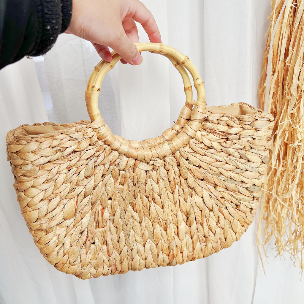 Handwoven Straw Tote: Natural Boho Beach Bag with Bamboo Handles - view 6