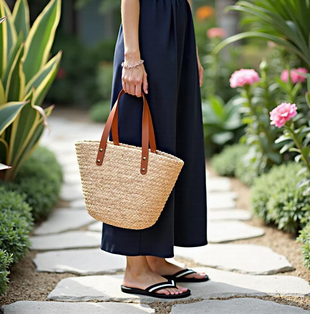 Bridesmaid Tote Bag, Handwoven Straw Bag with Leather Handles, Wedding Welcome Gift - view 7