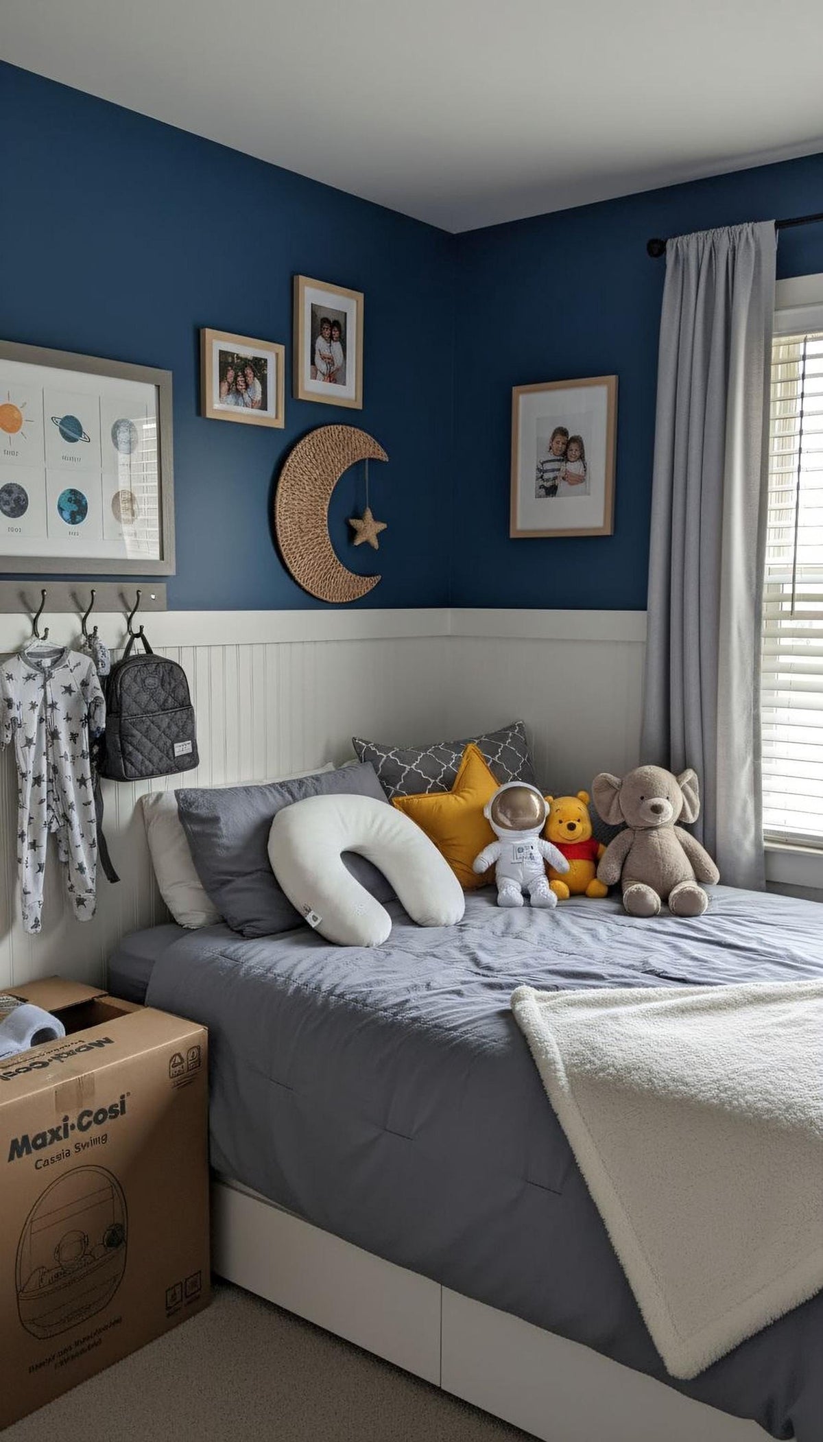 a cozy bedroom with a bed, stuffed animals, and various decorative elements.