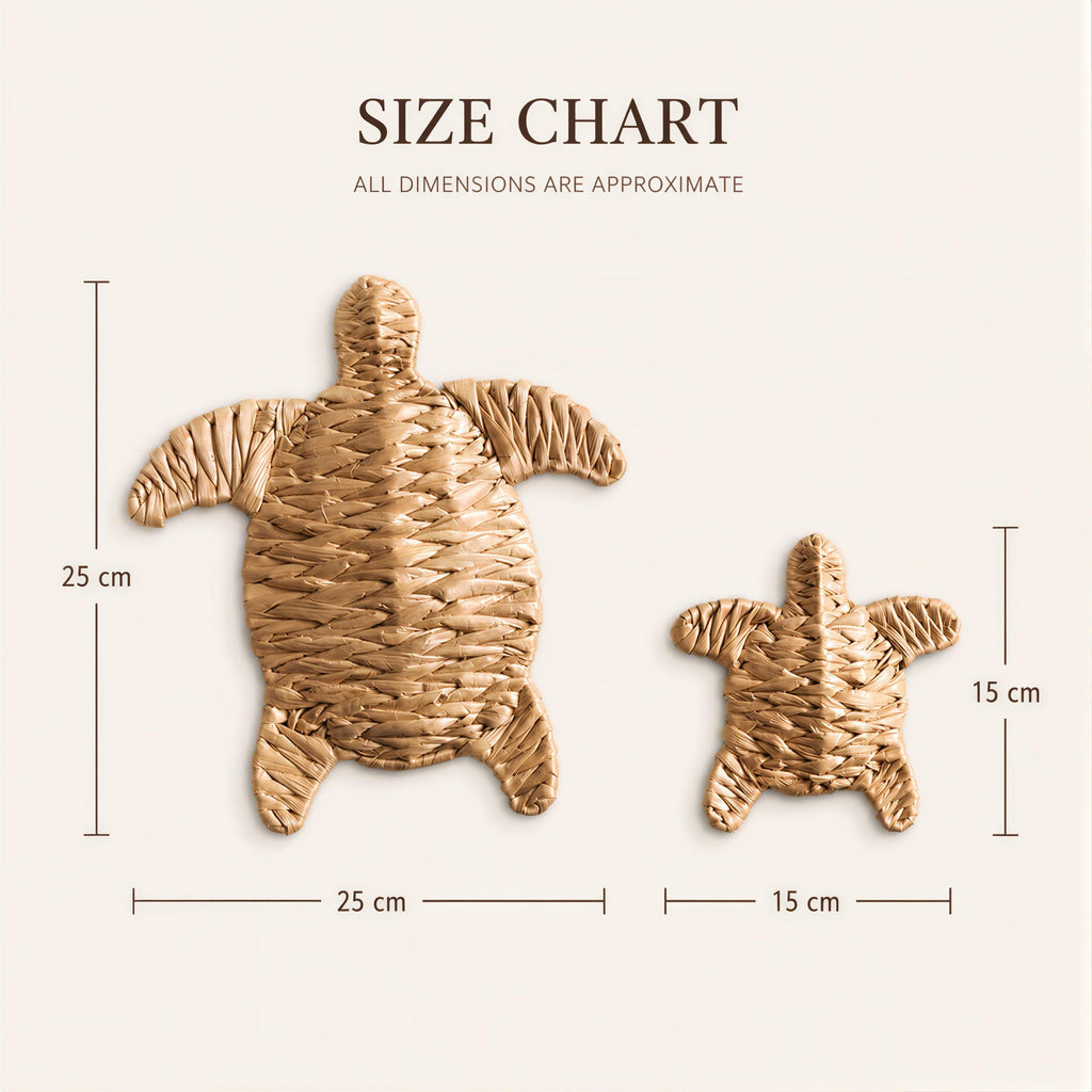 two turtle-shaped objects, one larger and one smaller, with dimensions provided in centimeters.
