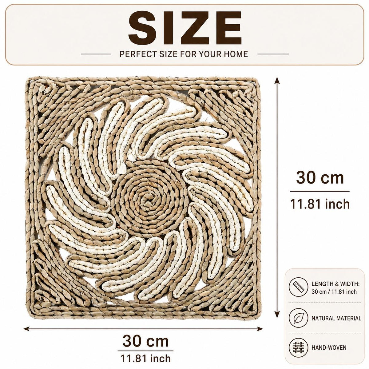 Handmade Woven Placemats Set of 4, Square 30cm Woven Table Mats, Kitchen Dining Decor, New Home Gift - view 8