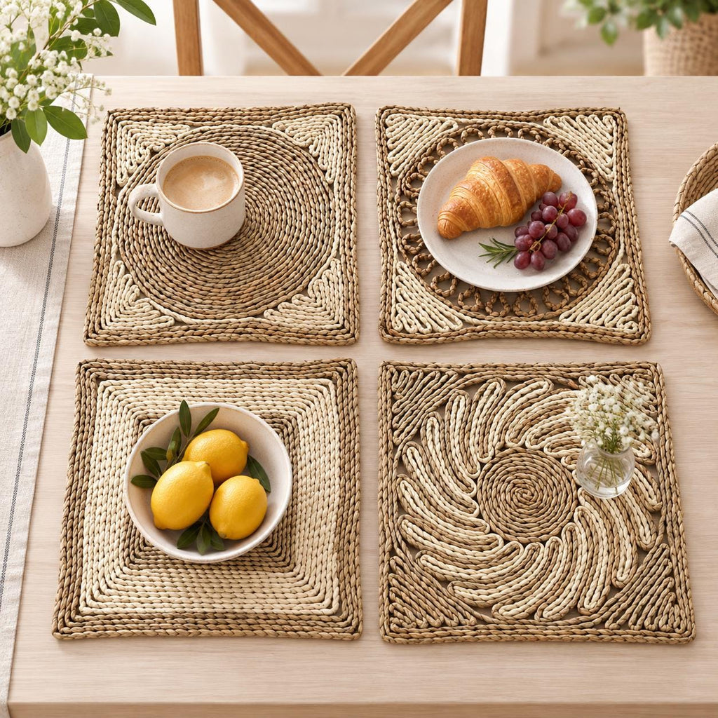 Handmade Woven Placemats Set of 4, Square 30cm Woven Table Mats, Kitchen Dining Decor, New Home Gift - view 2
