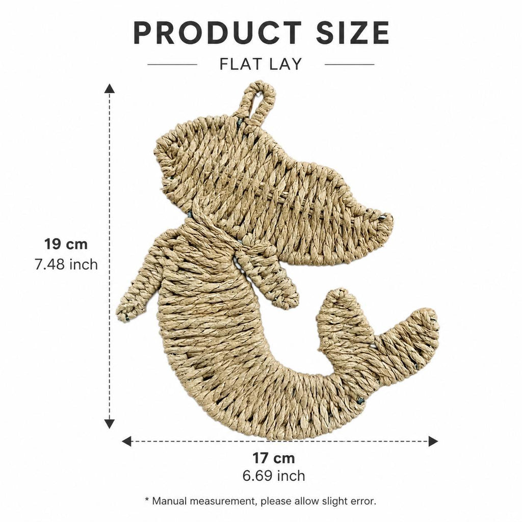Handmade woven paper rope mermaid wall decor for coastal nursery, beach house and boho bathroom - view 4