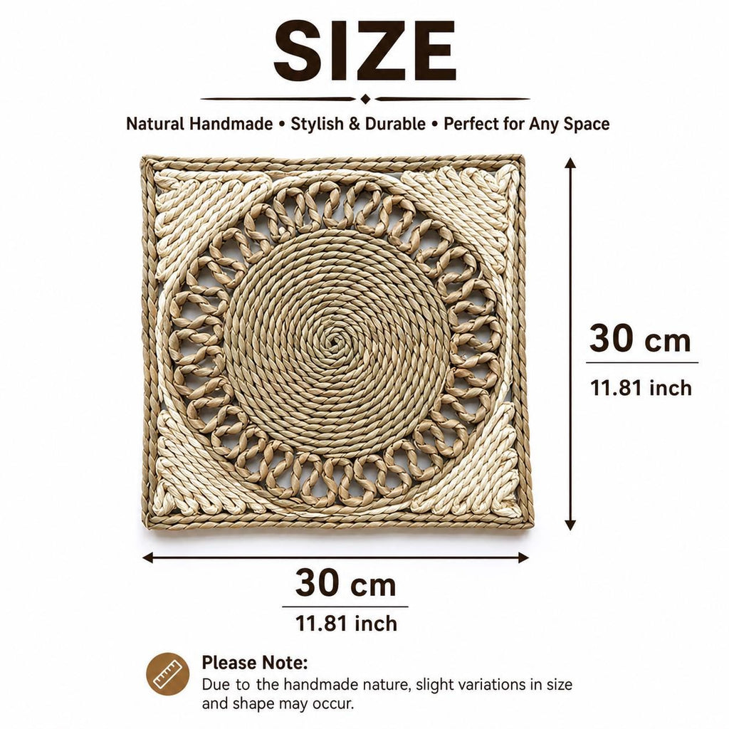 Handmade Woven Placemats Set of 4, Square 30cm Woven Table Mats, Kitchen Dining Decor, New Home Gift - view 12
