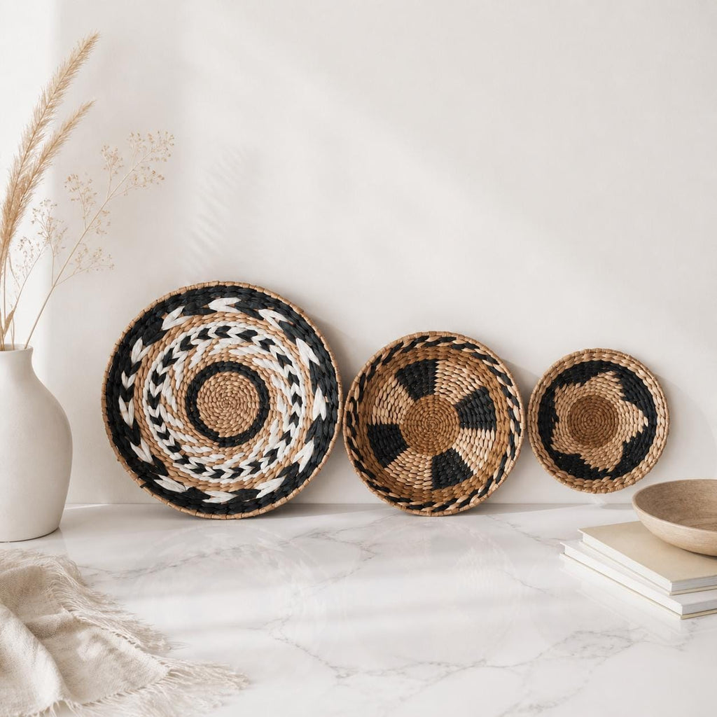Handmade woven cattail wall basket set of 3 for boho living room, bedroom and rustic home decor - view 6