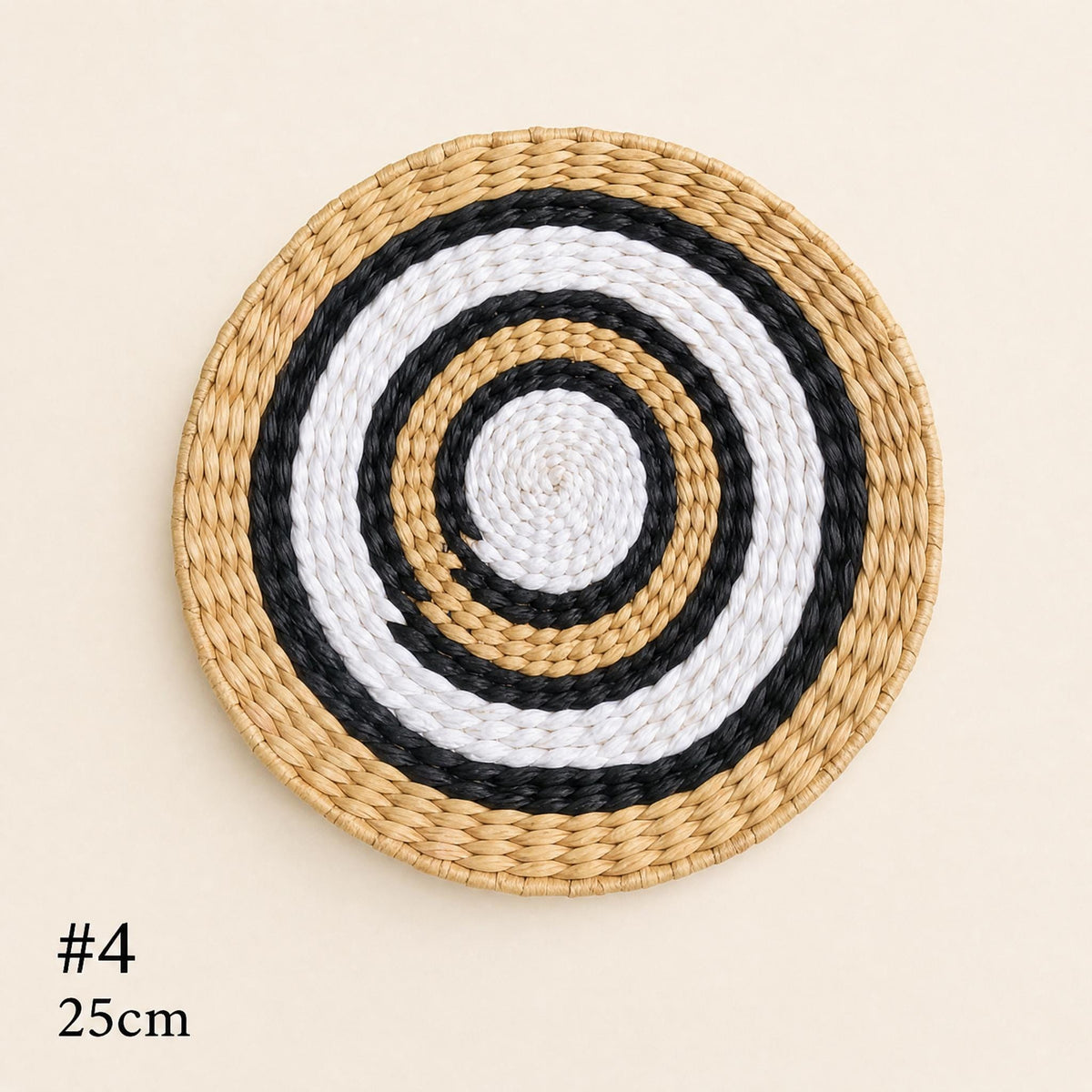Handmade woven cattail wall basket set of 5 in black, white and natural tan geometric patterns for boho living room and rustic home decor - view 7