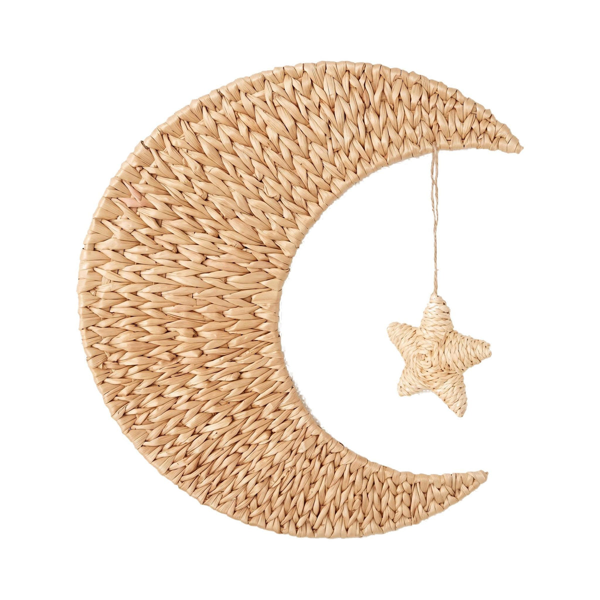 Handmade woven moon wall decor, option Moon with Stars, product photo on white background