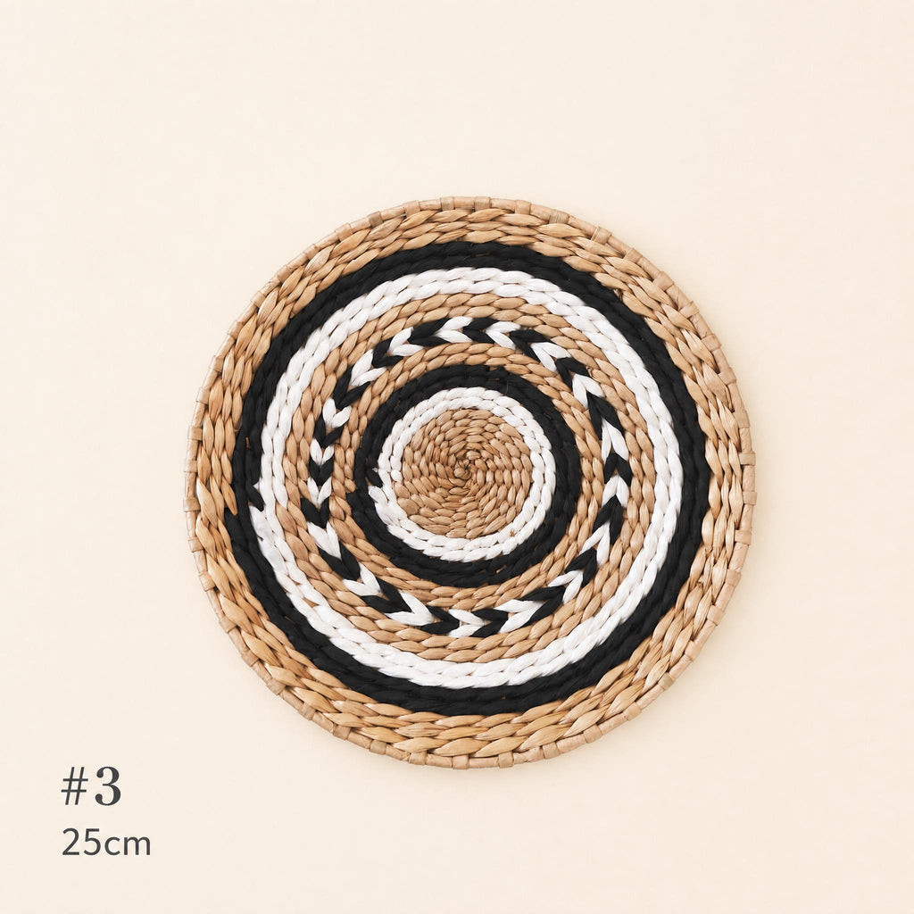 #3 small 25 cm woven cattail wall basket with black and white ring pattern