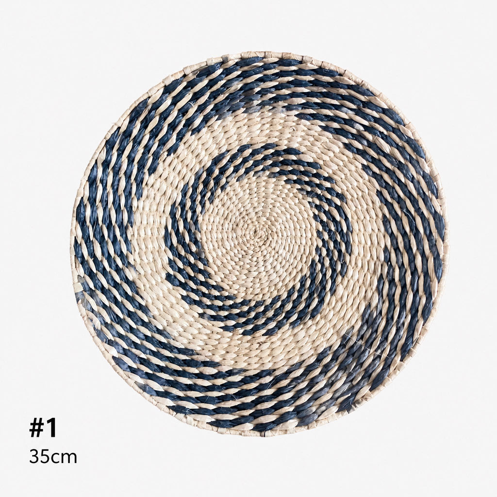 Handmade woven cattail wall basket set of 5 in black, white and natural tan geometric patterns for boho living room and rustic home decor - view 4