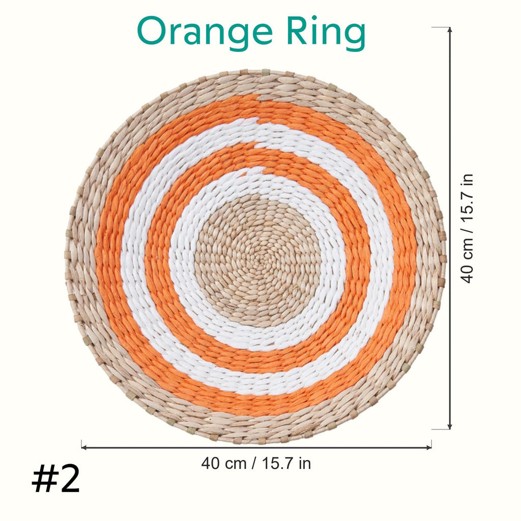 Orange Ring handwoven cattail wall plate, style #2, 40 cm / 15.7 in diameter with size marked
