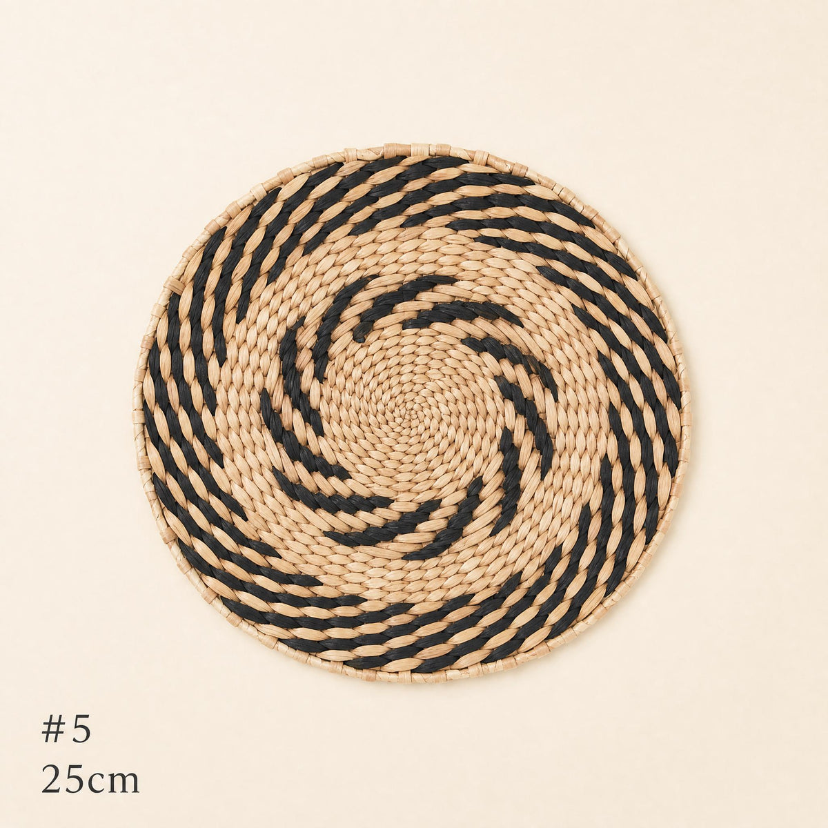#5 medium 25 cm woven cattail wall basket with black and tan swirl pattern