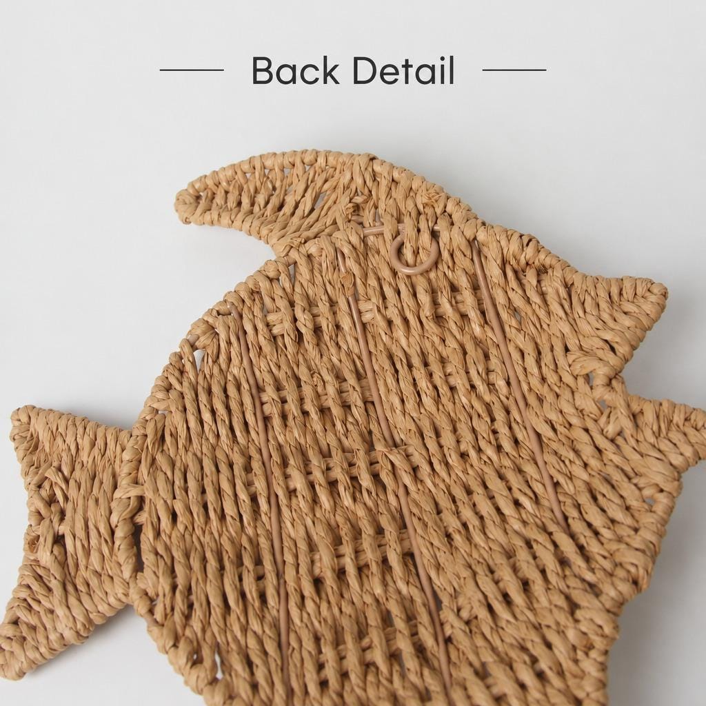 Back of the woven fish showing the built-in hanging loop