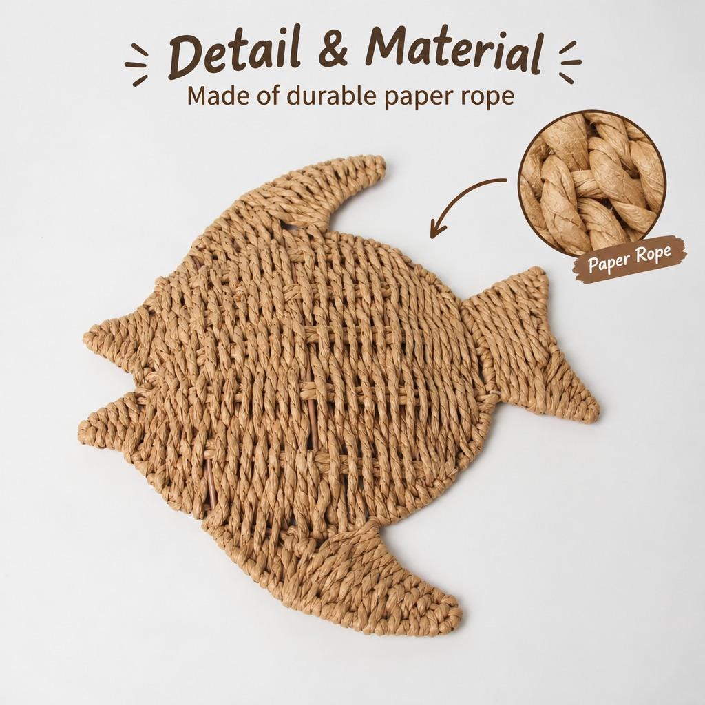 Close up of the large woven fish showing the twisted paper rope texture